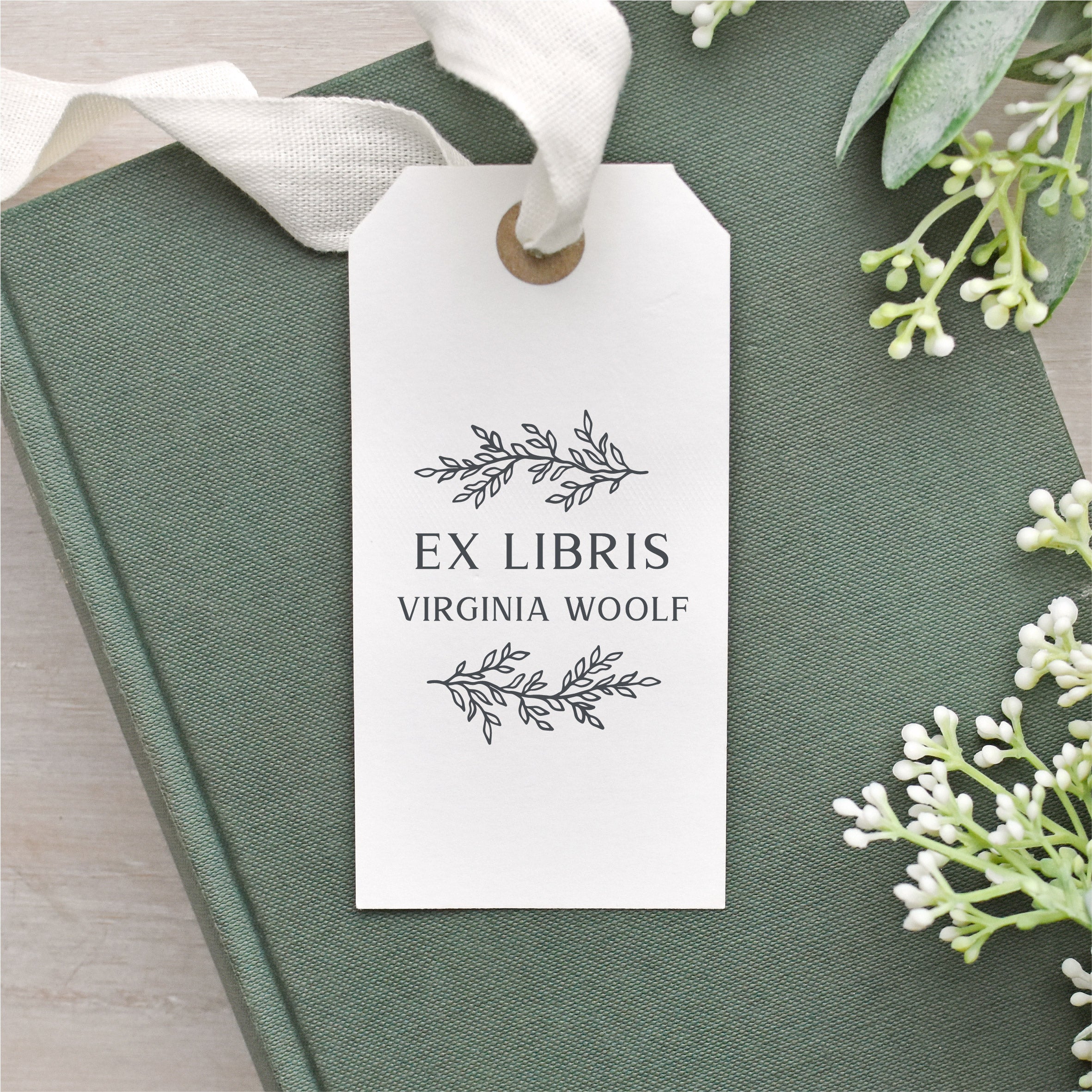 Botanical Wreath Personalised Book Stamp | Clear Rubber Ex Libris Stamp