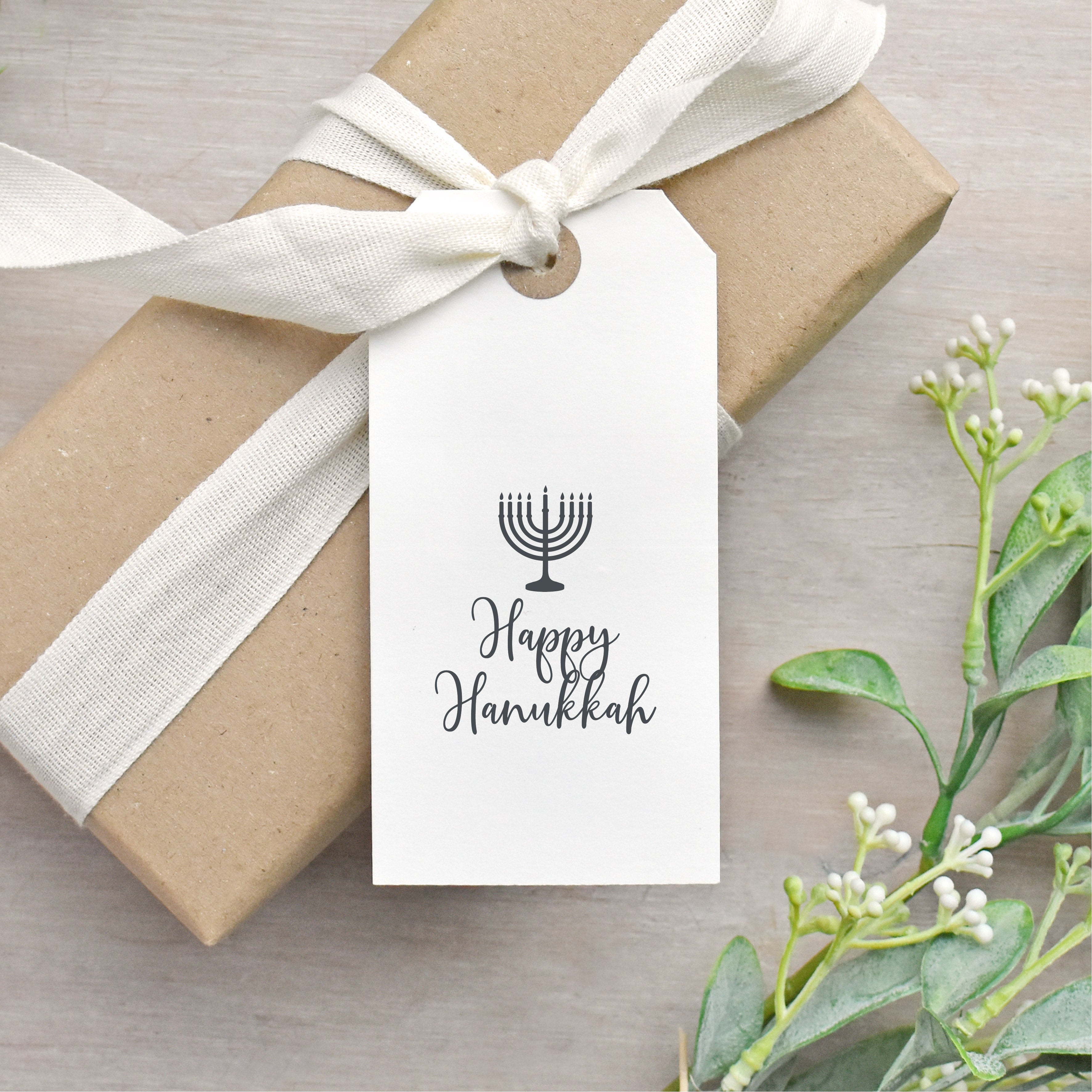 Happy Hanukkah Menorah Rubber Stamp