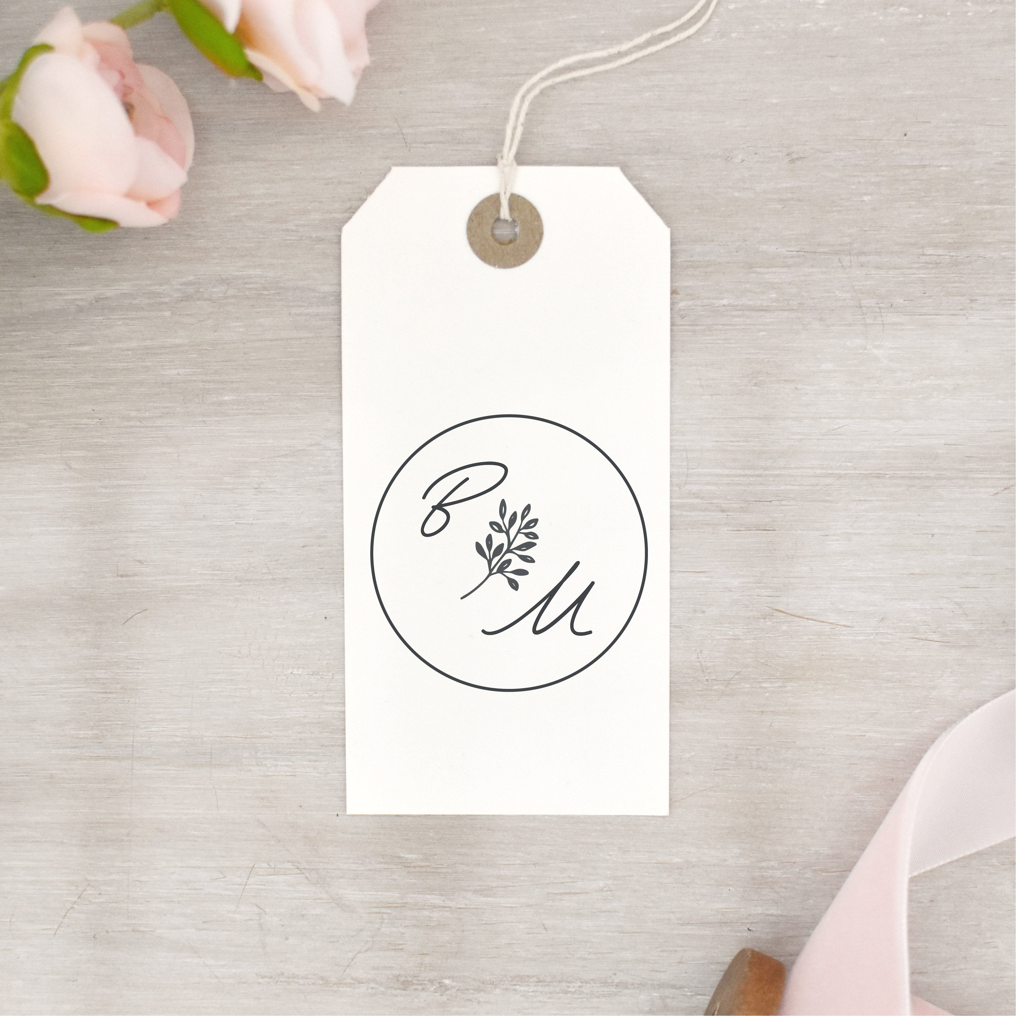 Leaf Circle Custom Wedding Monogram Stamp