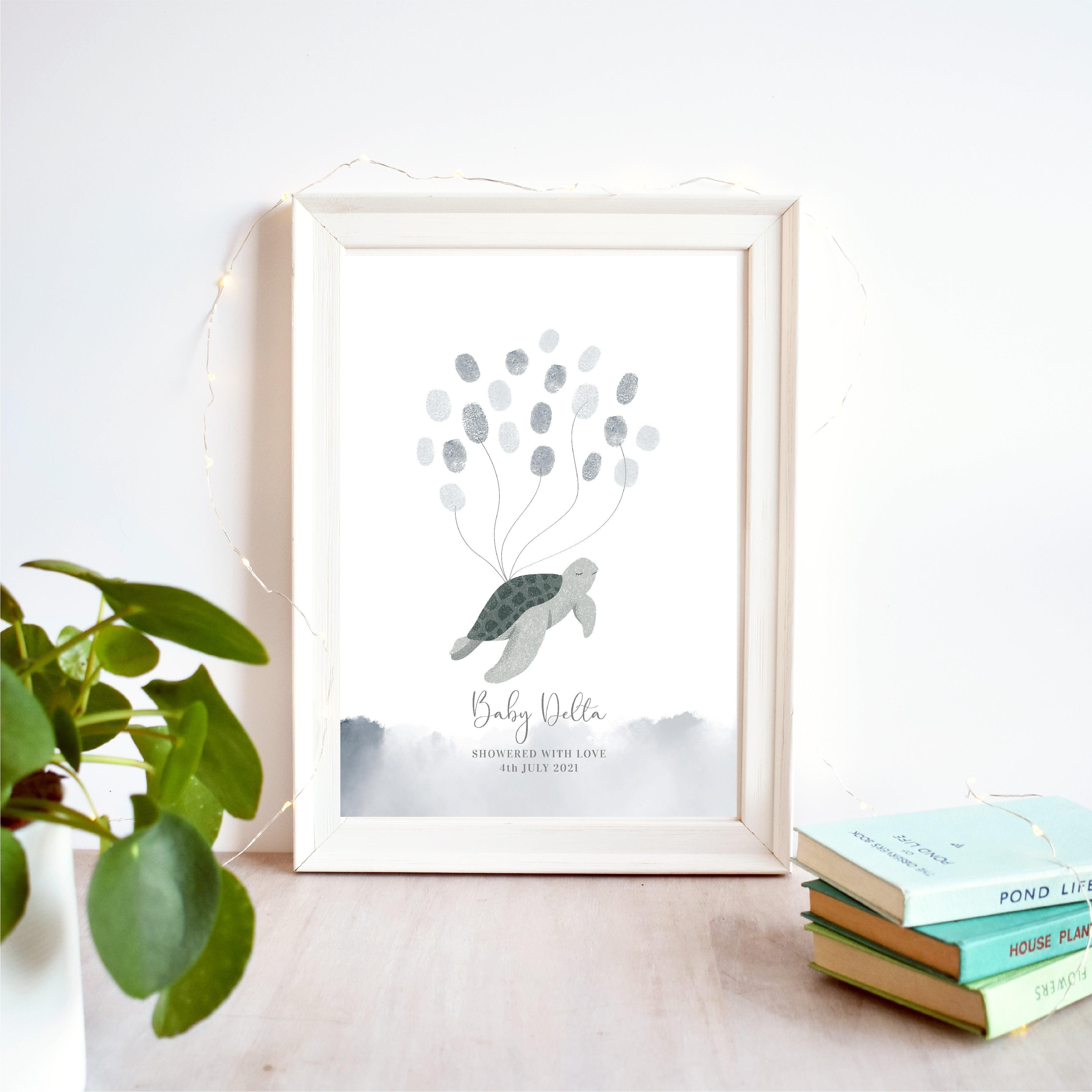 Turtle Fingerprint Baby Shower Print